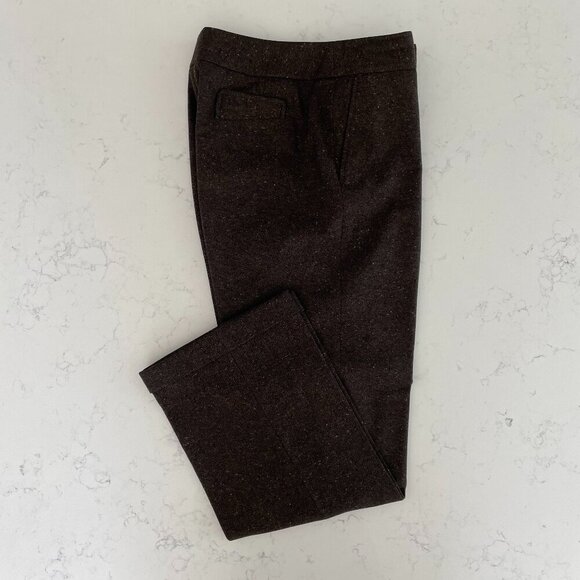Faconnable Tweed Fall/Winter Lined Straight Leg Cuffed Wool Pants Brown Sz 8 - Picture 1 of 11